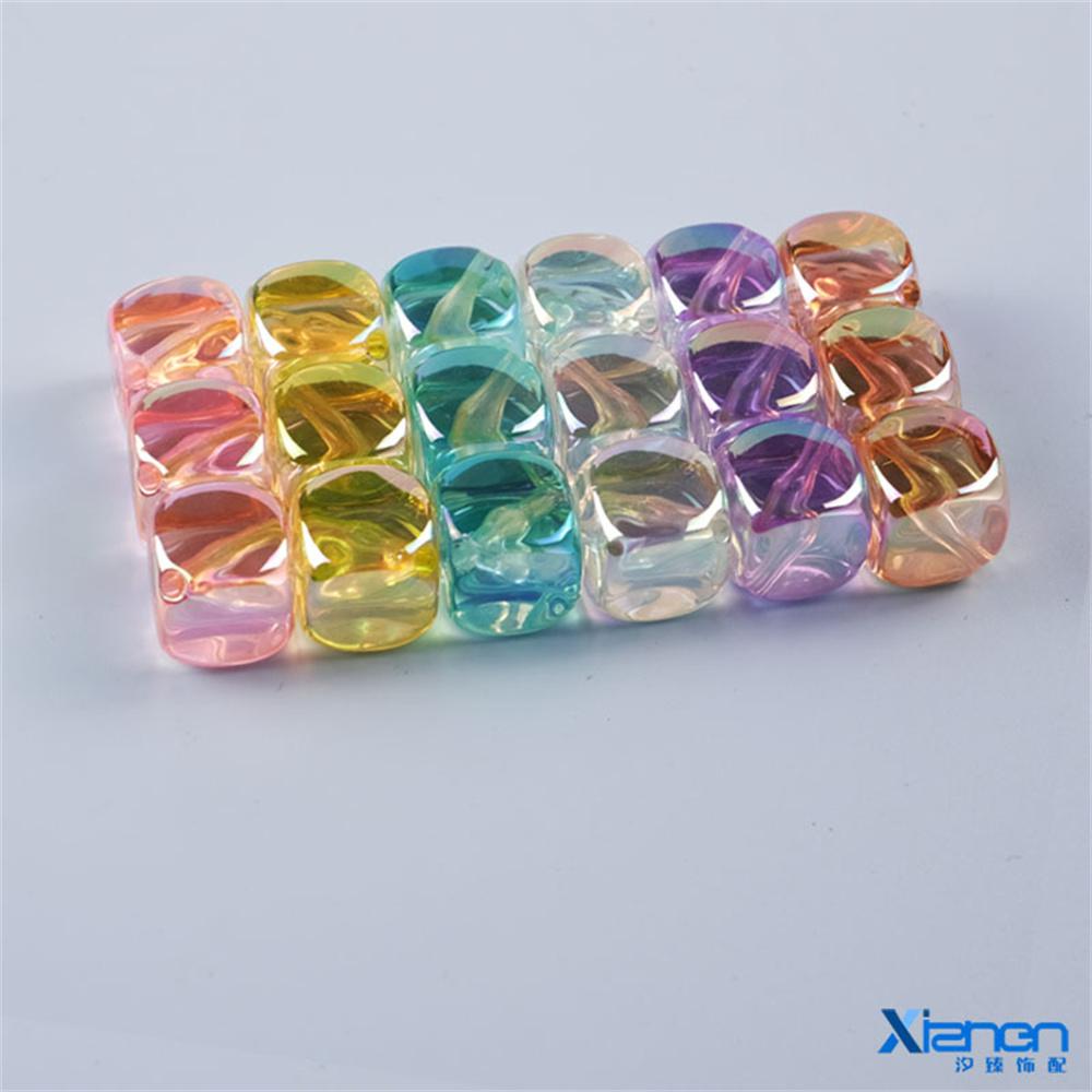 CH39 New Ice Cube Translucent Square Bead Diagonal Hole Candy-colored Exquisite Beaded Acrylic Jewelry Material Accessories