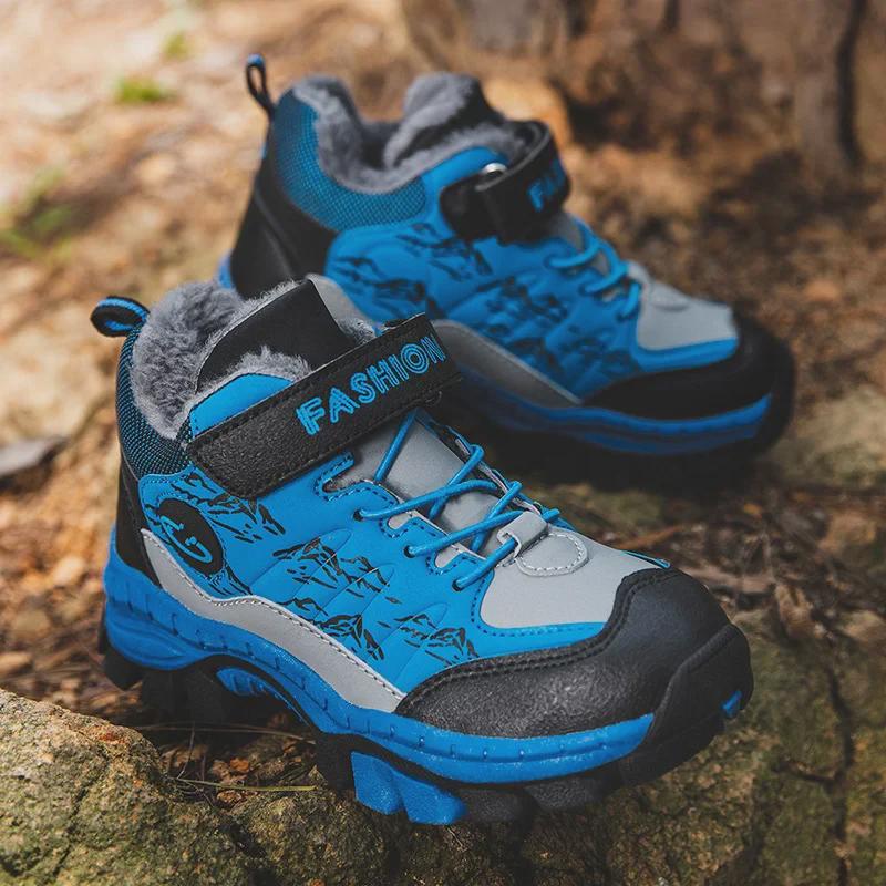 Зимние нескользящие хлопковые сапоги для мальчиков - теплые, с бархатной подкладкой, с толстой кожаной поверхностью