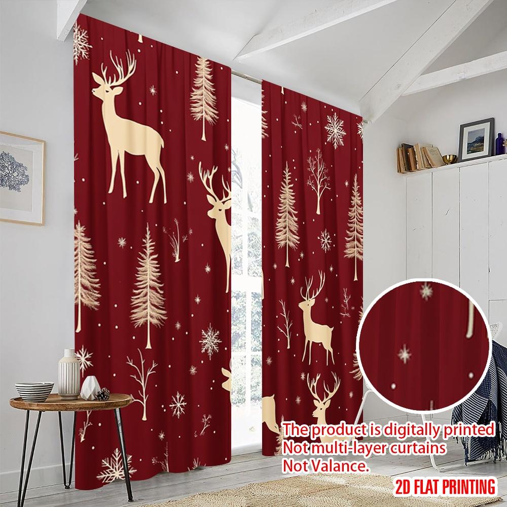 2pcs,2D Plane Printing Print Curtains Deer Snowflakes Christmas Trees 100% Polyester (without Rod) Festive Ldeal for Living Room