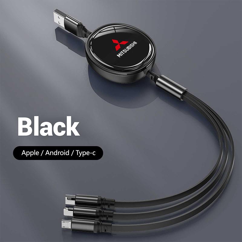 

Car 100W Fast Charging Data Cable Scalable 3In 1 USB Cable Type-C Phone Charger For Mitsubishi Pajero Sport Outlander ASX Lancer