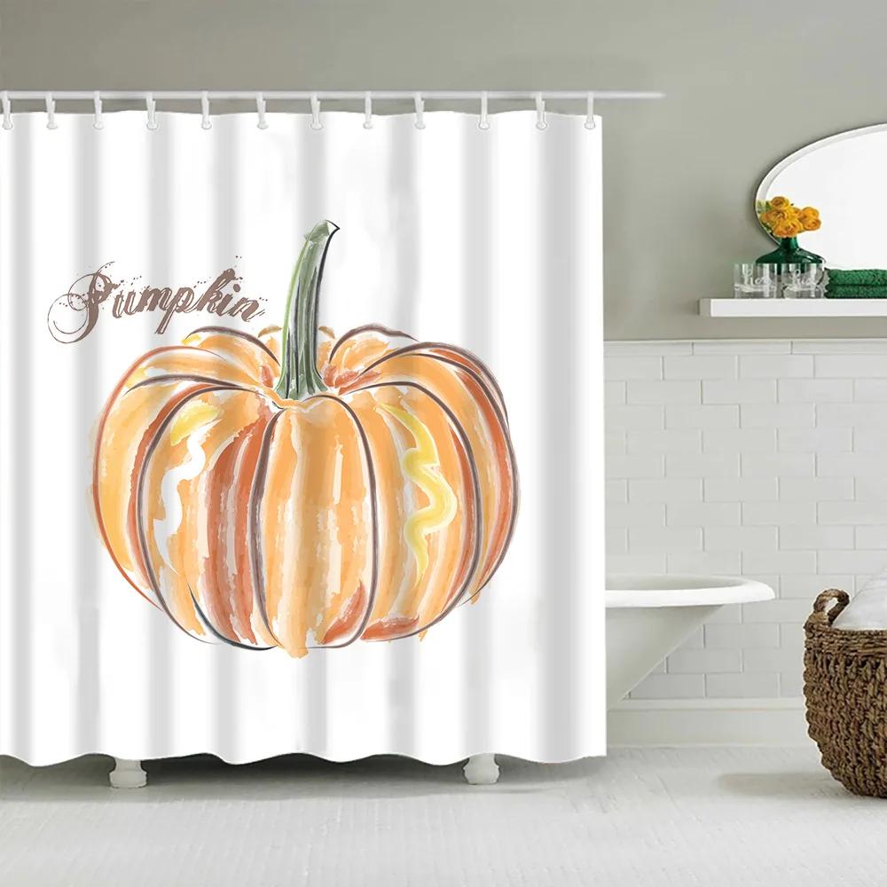 Shower Curtain Set Watercolor Pumpkins Halloween Thanksgiving Pumpkin Fall Serios Polyester Waterproof Shower Curtains Decor