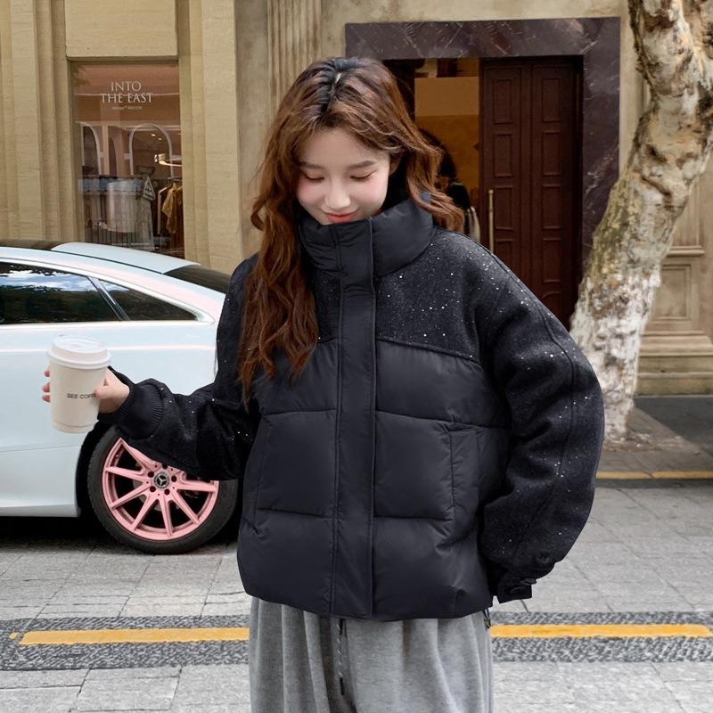 New cotton-padded jacket fashion women's clothing loose short cotton-padded clothing hooded loose sequins winter cotton-padded jacket