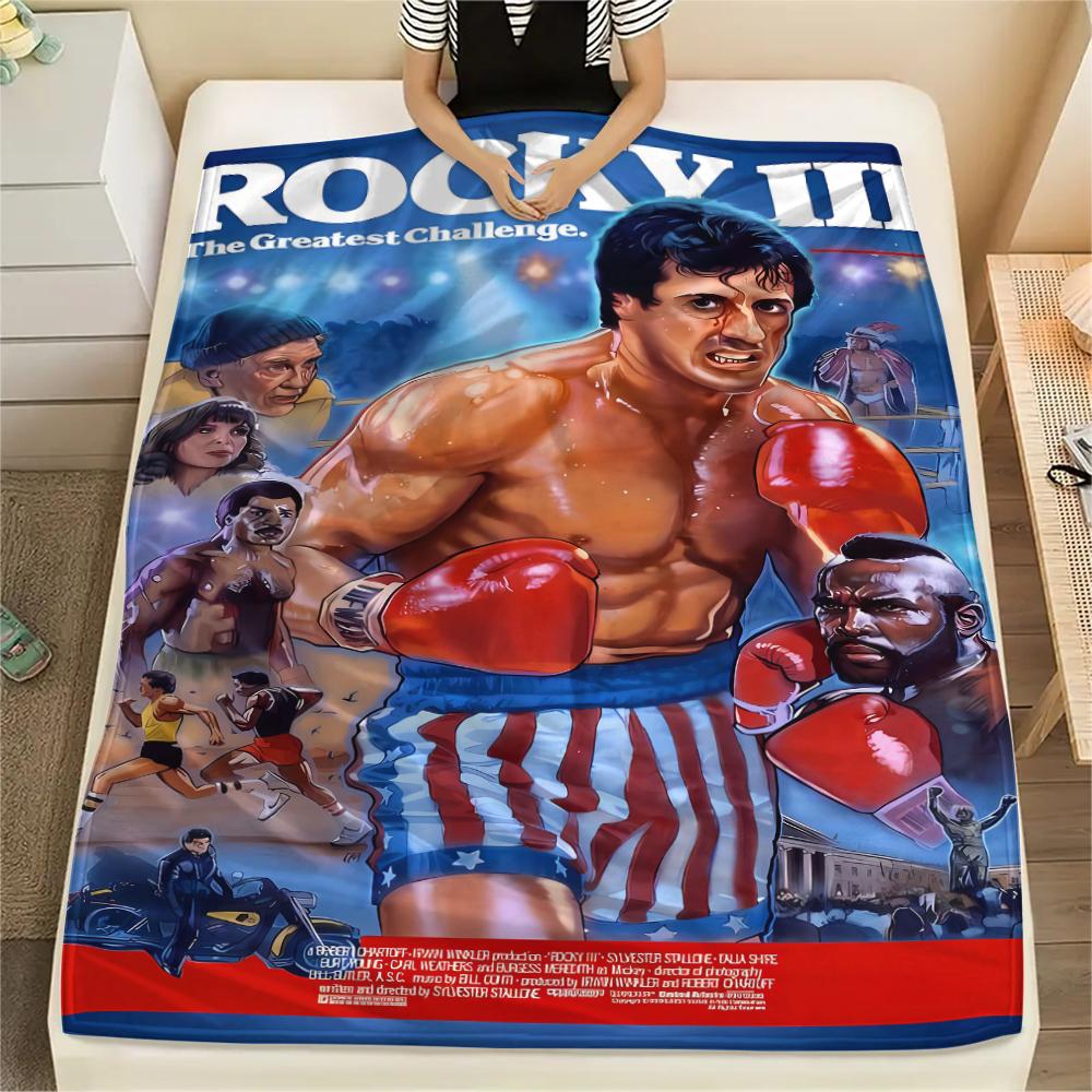 1Pc Rocky Print Flannel Blanket, High Quality Comfortable for All Seasons, Home Decor, Warmth and Comfort, Perfect for Christmas Gifts
