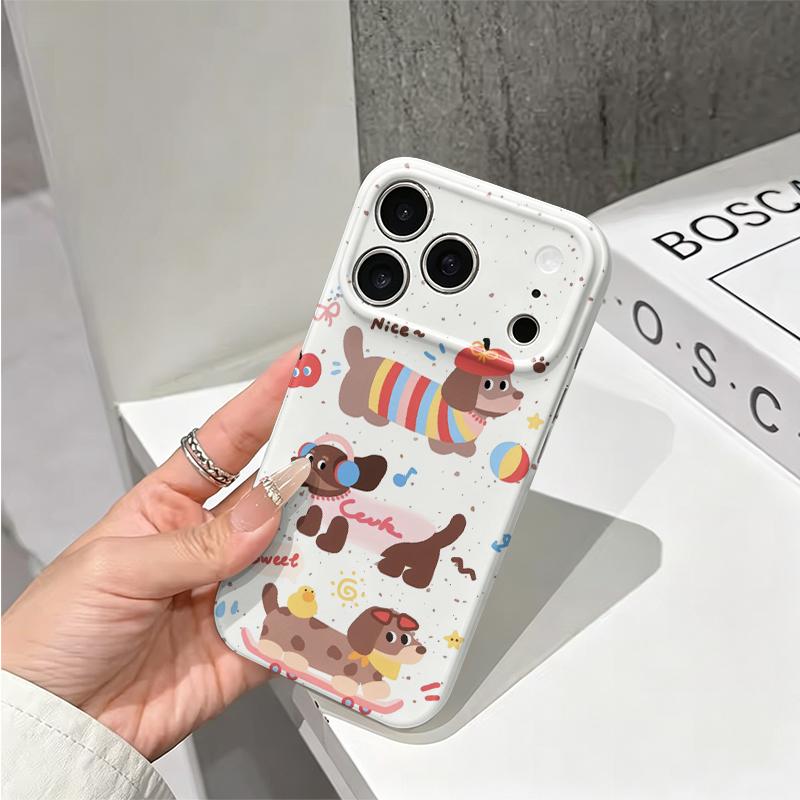 Playful Cartoon Dachshund Dog Stripe Sweater Skateboard Cute Pattern Art Film Aesthetic Protective Phone Case For iPhone 13 14 15 16 17 Pro Max Plus