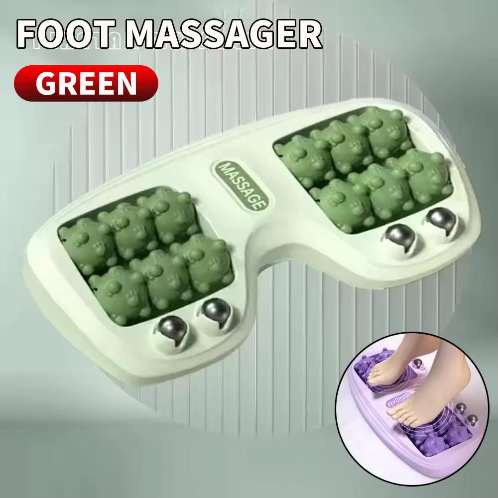 

White and Red Plastic Foot Massager with Orange and Black Rollers for and Relaxation, Home Use Foot and Leg Massage Device
