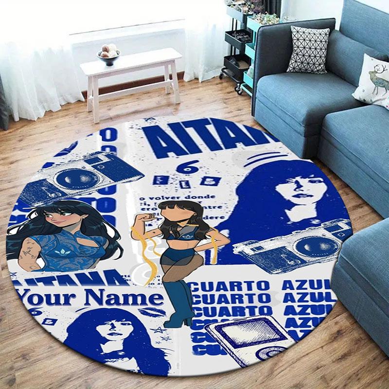 Aitana Custom Name Round Area Rug,Carpet Rug for Living Room Bedroom Sofa Playroom Decor,Non-slip Floor Mat