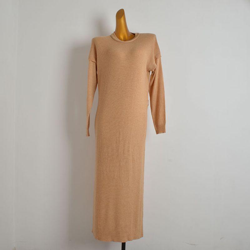 

Loose round Neck Pullover Long Sleeve Sweater Dress Knitting Dress Fall and Winter Split Knee-Length Office Lady Sheath Skirt Ladies Figure Color XS