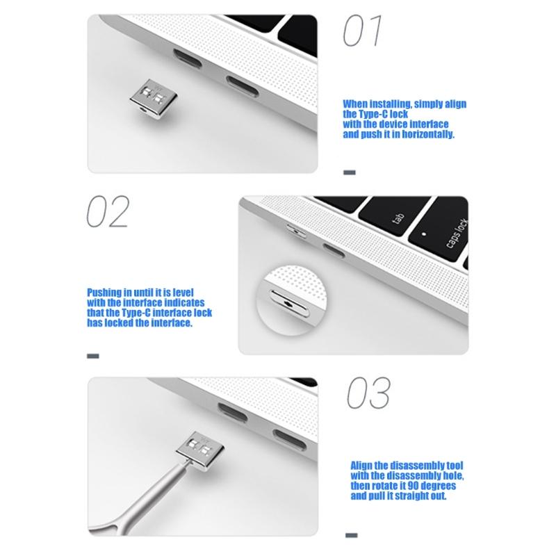 AntiTheft Type C Port Lock USB C port Blockers Data Protections with Detachable Seal Key Corrosion Resistant Metal Design