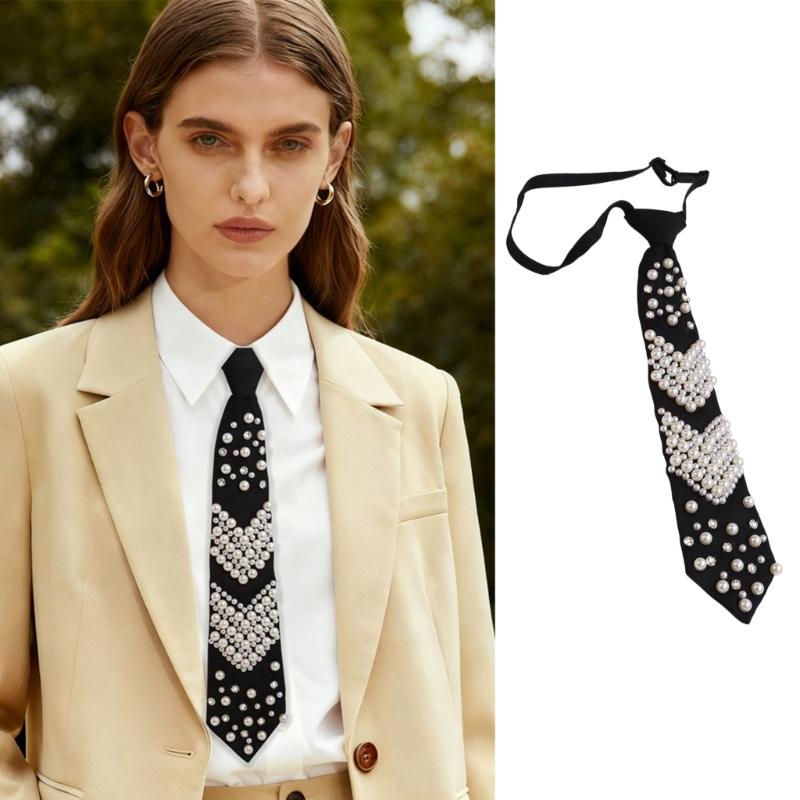 Elegant Imitation Pearls Necktie For Men Polyester Business Prom Accessory Lightweight Comfortable Wrinkles Resistant