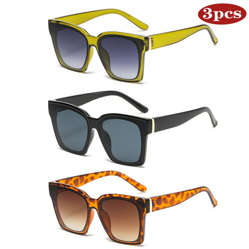 3pcs Vintage Square Sunglasses Men Women Retro Brand Black Sun Glasses Unisex Ins Popular Shades Women High Quality Eyewear