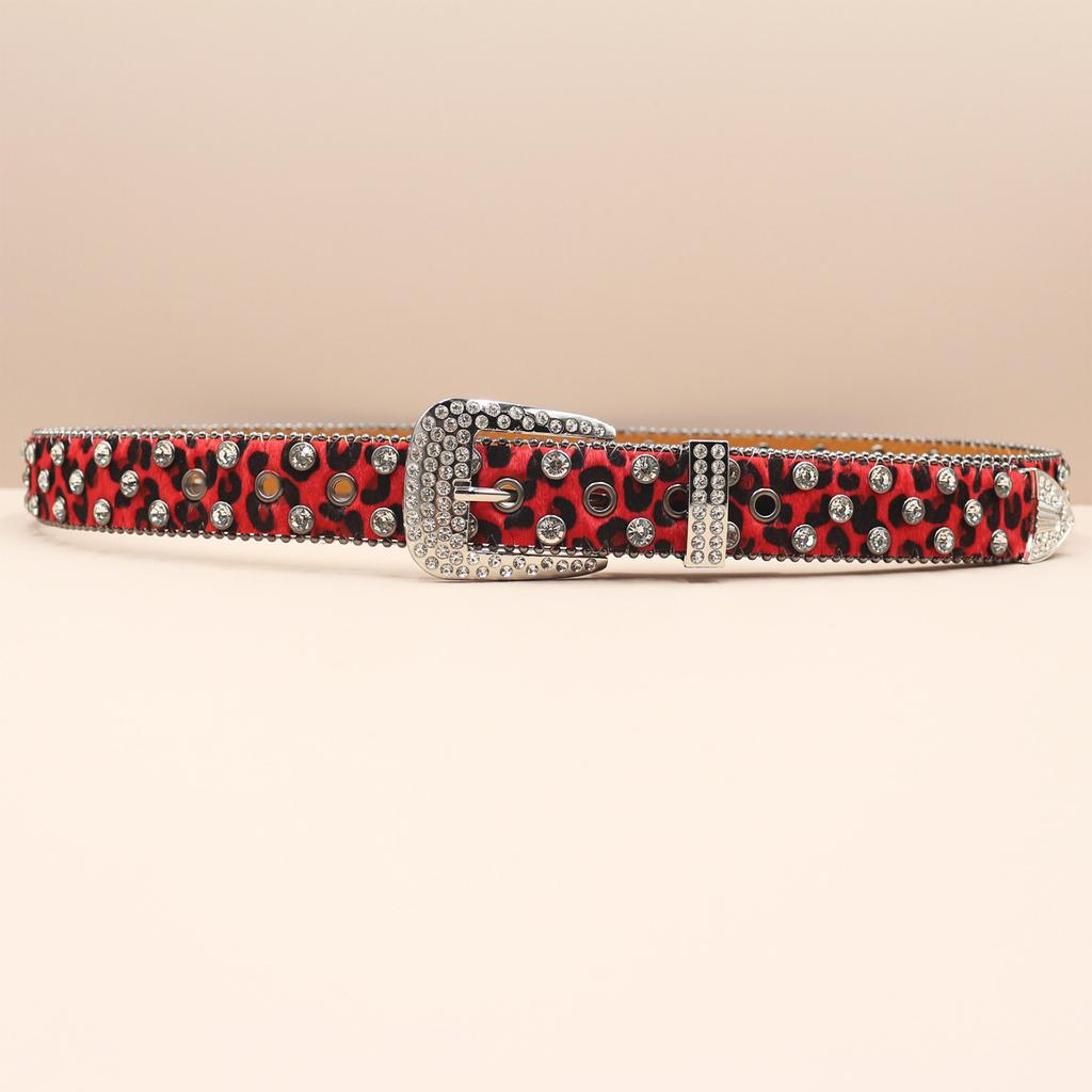 Punk Belt European and American Style Leopard Print Rhinestone Punk Hot Girl Style Rock Fashion Belt Men's Ladies Belt