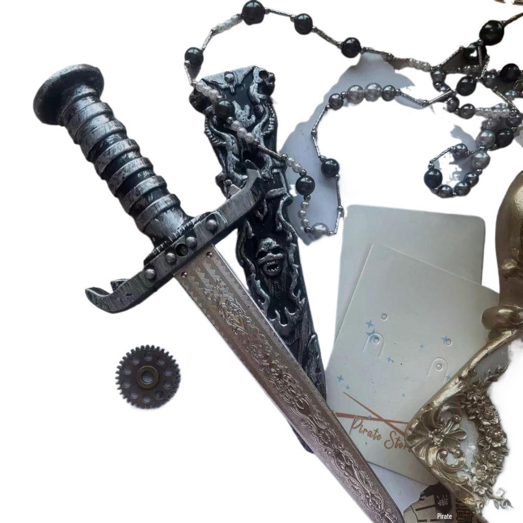 Dark Retro Small Carved Court-Style Halloween Plastic Prop Dagger Knife Set