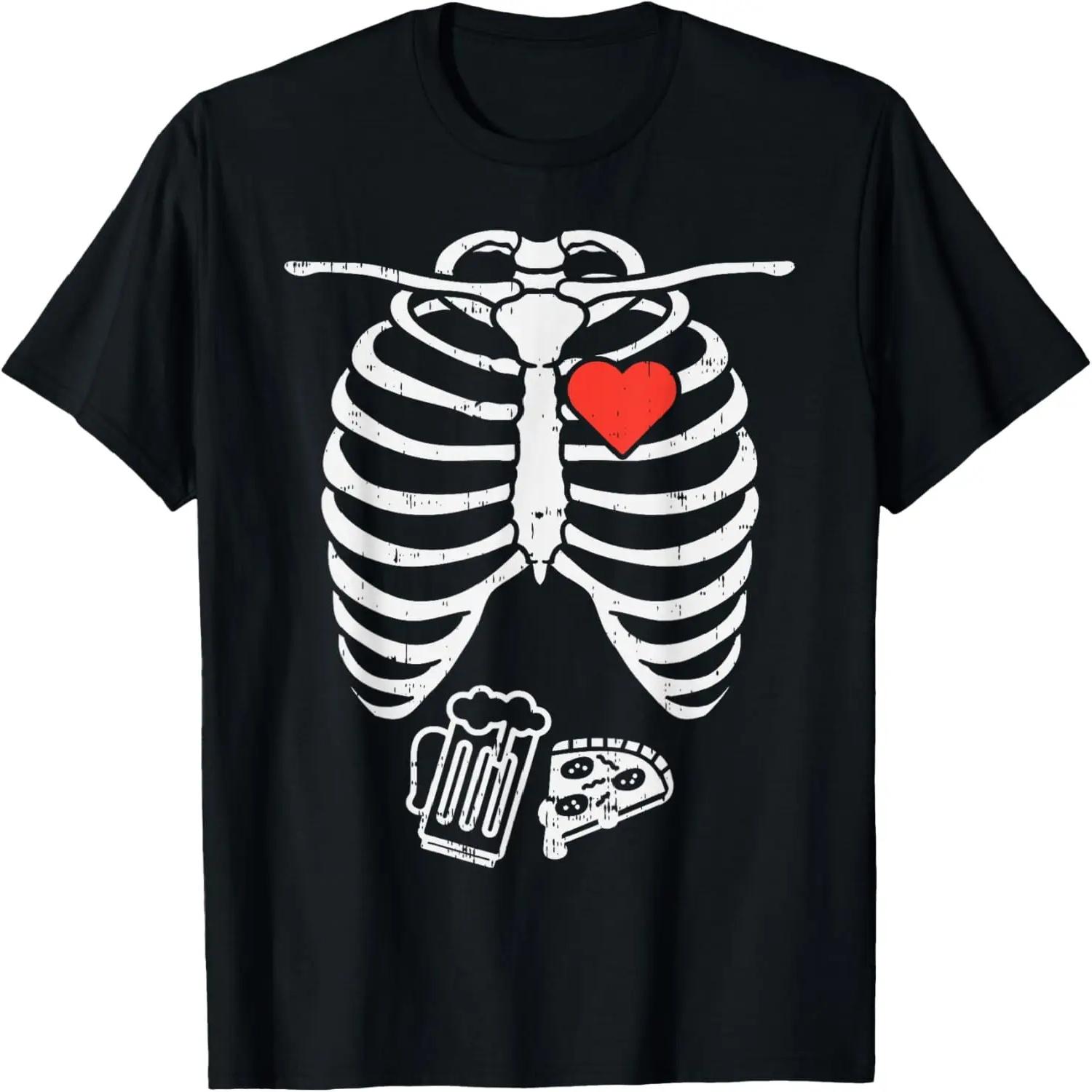 Skeleton X-Ray Pizza Beer Funny Halloween Pregnancy Men Dad T-Shirt XXXXL