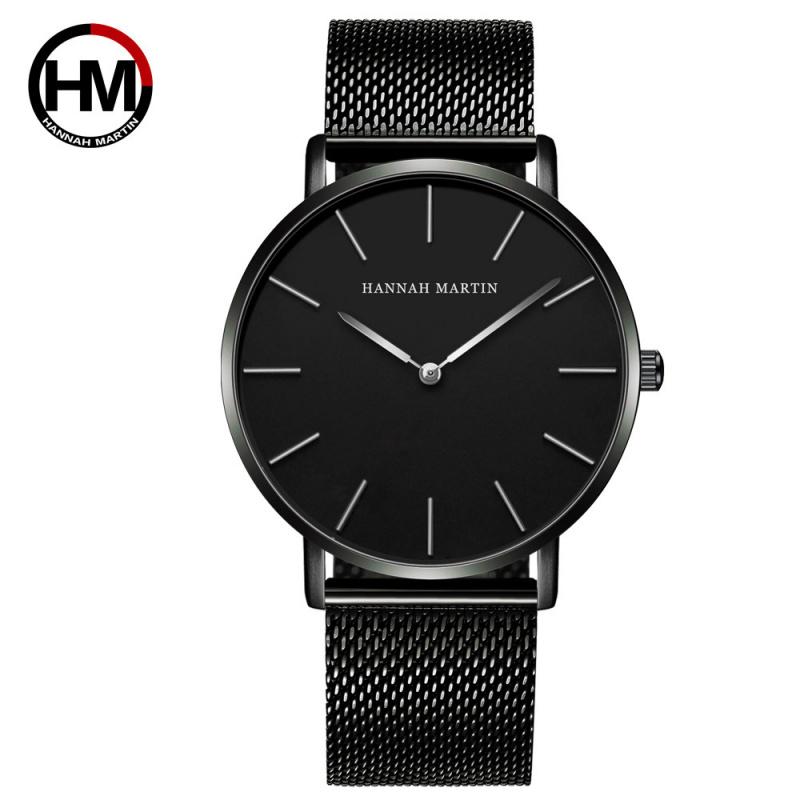 Japanese Movement 40mm Stainless Steel Braided Mesh Strap Men's Waterproof Simple Quartz Thin Durable Watch
