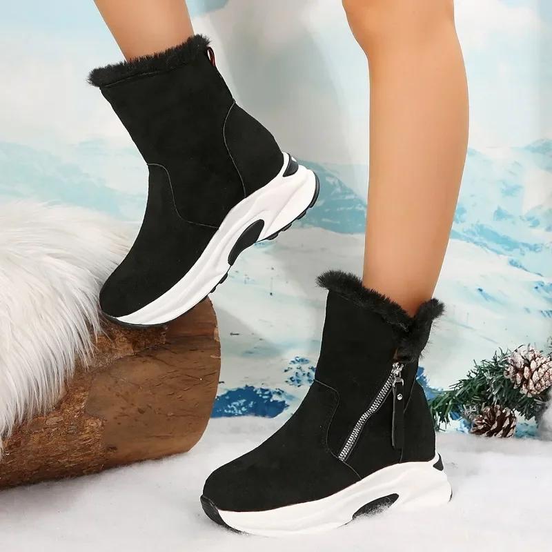 Fashion Mid-Calf Women's Boots Warm Snow Boots Women Round Toe Side Zip Platform Outdoor Shoes