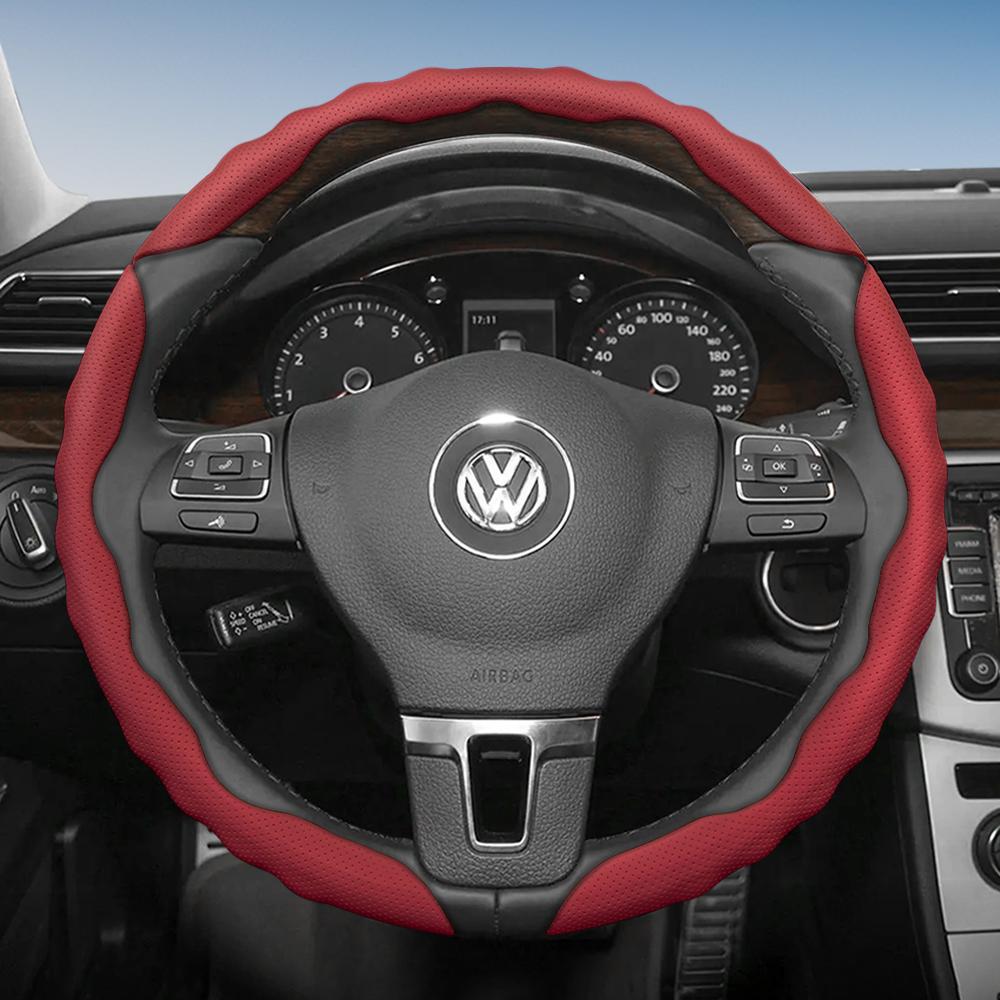 Suitable for Volkswagen Steering Wheel Cover, Wavy Sports Breathable Leather Segmented Anti-Slip Sweat-Absorbing Protective Cover Golf Passat Polo