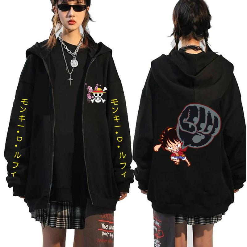 One Piece Luffy Printed Zipper Hoodie Men's Casual Hoodie Top Cardigan Coat