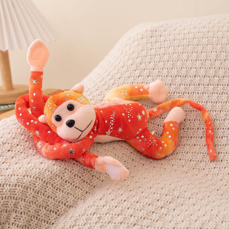 Tie-Dye Long-Armed Monkey Plush with Gold-Stamped Banana Design - Decorative Velcro Curtain Tie-Back Doll