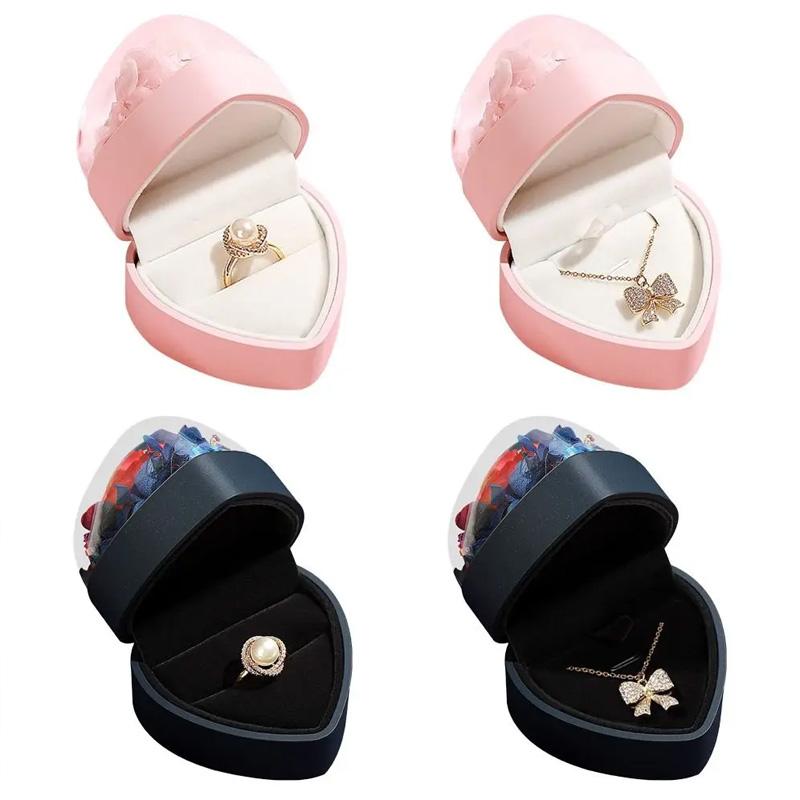 1Pc Marriage Proposal Creative Design Valentine's Day DIY Jewelry Box Romantic Preserved Flower Rose