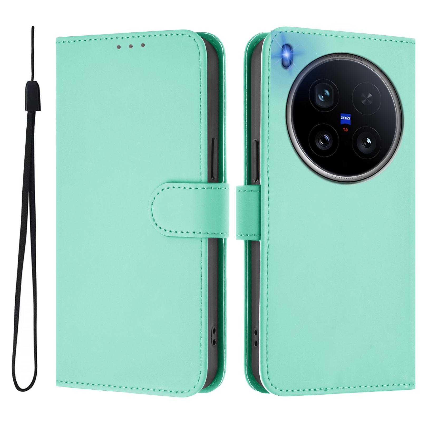 

For vivo X200 Ultra 5G Case Solid Color Wallet Leather Phone Cover with Strap Mint Green