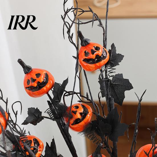 Simulated Pumpkin with Leaves Artificial Stems, Halloween Black Branch Maple Leaves, Fake Party Table Decoration Gothic Floral Arrangement