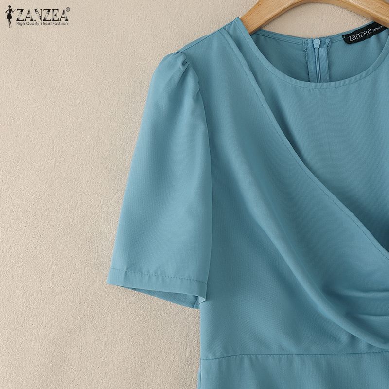 ZANZEA Abito Elegante da Donna Casual, Girocollo, Manica Corta, Slim