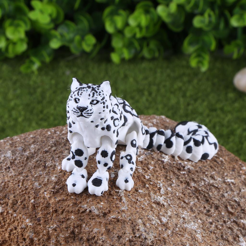 3D Printed Flexible Articulated Fidget Toys Creative Skeleton Snow Leopard Ornament Articulating Animal Figurine for Kids Adults