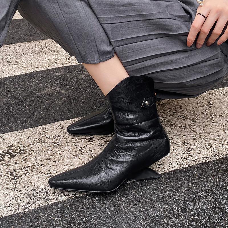 Fashion 2024 Autumn New Women Boots Pointed Toe Kitten Heel Genuine Leather Shoes for Women Elegent High Heel Ankle Boots Winter Boots