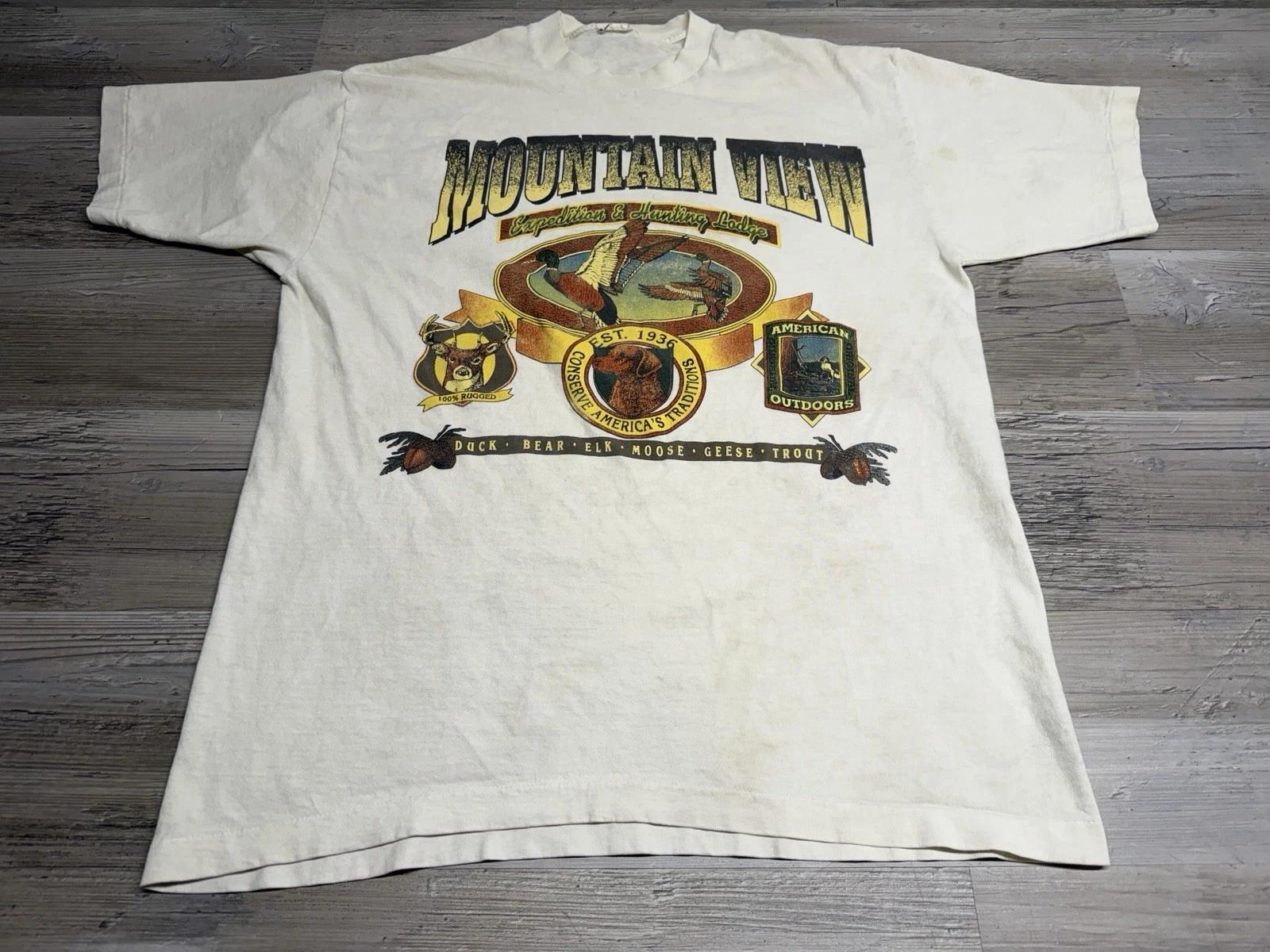 

Vintage Nature Ducks Buck T-Shirt Mountain View Hunting Lodge Sz L Faded Graphic M