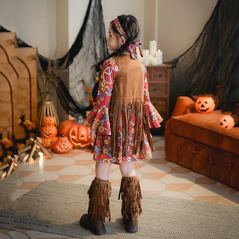 Halloween Kinderbekleidung kleines Mädchen Kinder kleines Mädchen Vintage Hippie Kostüm Kleid