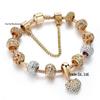 New Panjia Style Gold-Plated Beaded Bracelet with Full Diamond Love Design