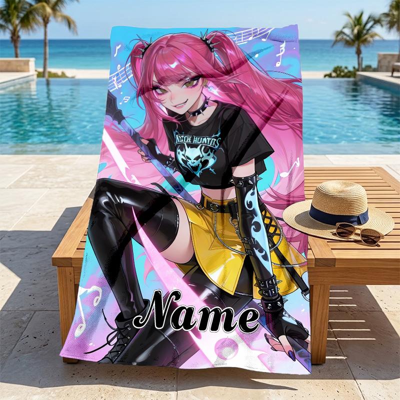Custom Name Dark Warrior Stylish Digital Printing Beach Towel Quick‑Drying Absorbent Blanket for Beach Pool Gym Travel
