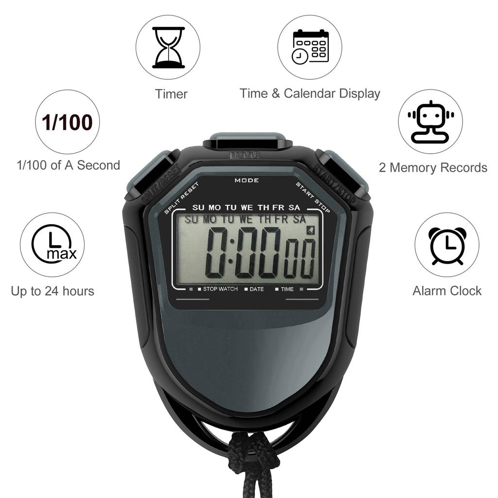 Waterproof Stopwatch Digital Handheld LCD Timer Chronograph Sports Counter with Strap for Swimming Running Football