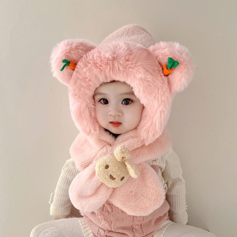 Baby hat scarf integrated neck hat baby autumn and winter cute super cute boys and girls winter children's ear hat