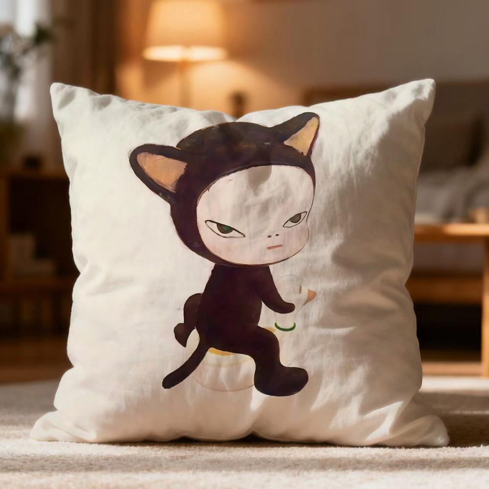 Fashion Y-YYoshitomo Nara Cushion Cover Soft Washable Pillow Case Multi-Scene for Couch Bed Travel Office Use