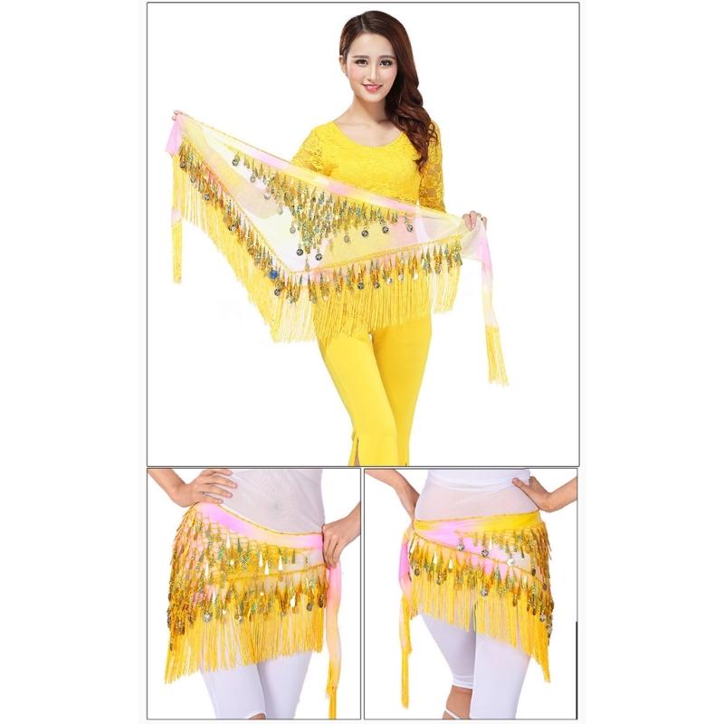 Sparkling Belly Dance Costume Waist Belt Chiffion Scarf with Blingbling Sequins Stage Dancing Shows Sequins Practicing