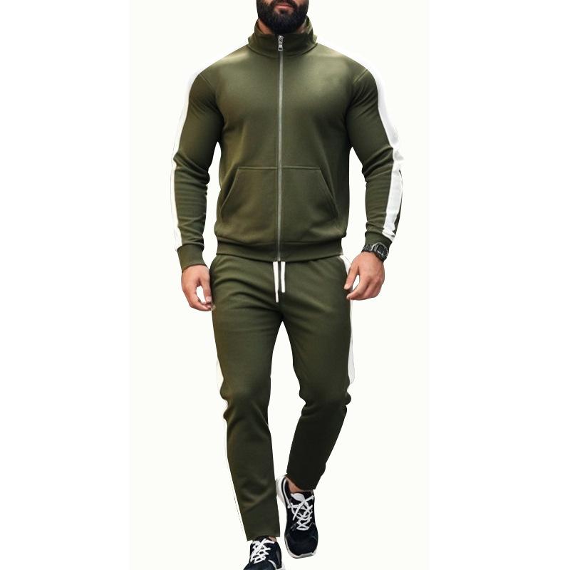 2025 Europe and The United States Spring and Autumn Outdoor New Leisure Men's Sports Suit Color Contrast Outdoor Men's 2 Pieces