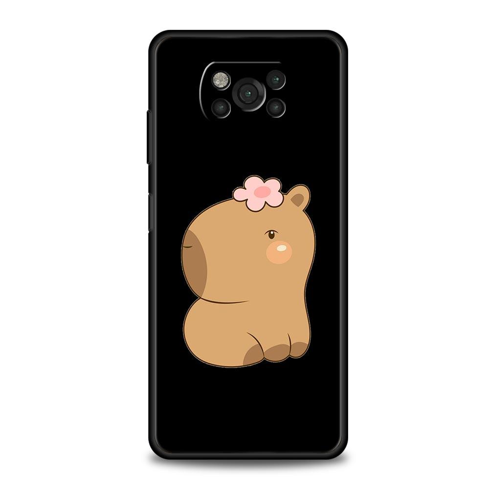 Phone Case For Xiaomi Poco X6 X5 X4 Pro 5G X3 NFC F5 F4 M5 M4 M3 F3 GT C51 C50 C55 Soft Silicone Black Cover Cartoon Capybara