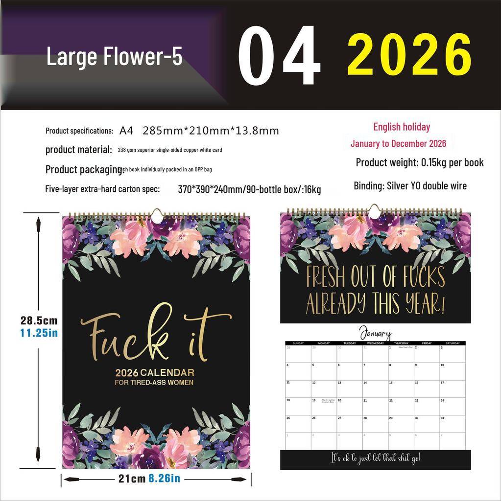2026 English Wall Calendar - New Styles with Countdown Feature, Various Designs Available