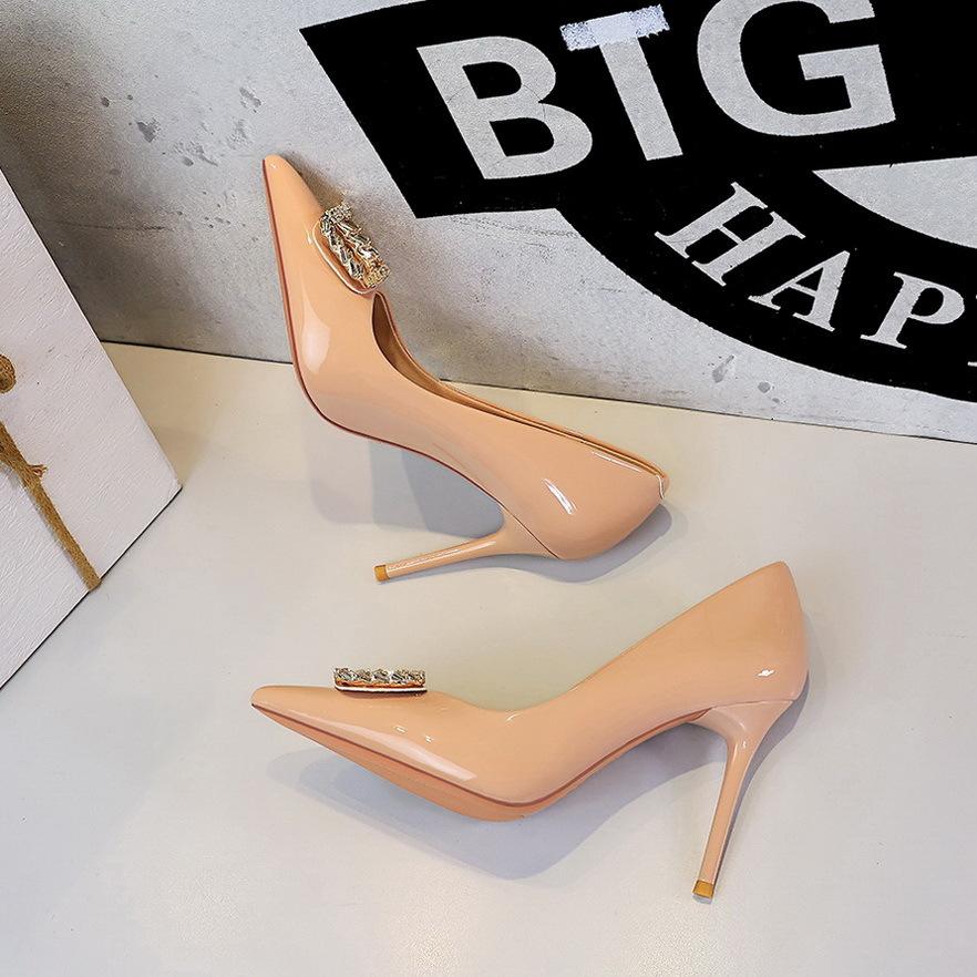 7cm-10cm High Heels For Women'S Fashion Rhinestone Pointed Head Pumps Sexy Thin Heel Patent Leather Light High Heel Single Shoes