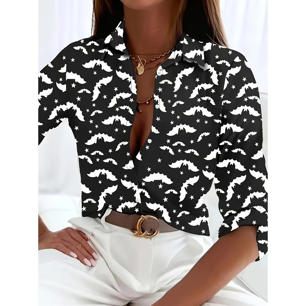 Sommer Minimalistisches Hemd mit Digitalem Blumenprint Knopfleistenhemd Oberteil für Damen Hawaiianischer Strandurlaub Lässiges Hemd
