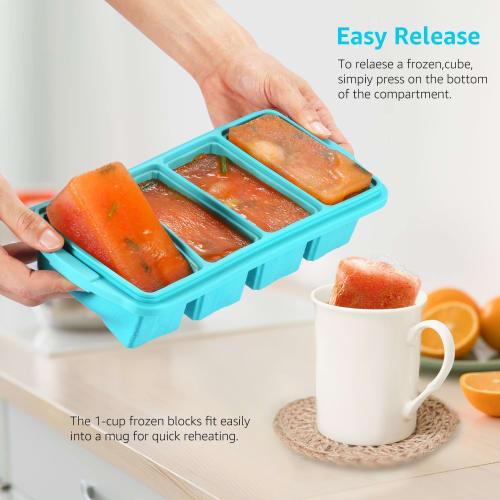 Ztomine Silicone Freezer Tray with Lid - Silicone Freezer Food Mold - Large Ice Cube Tray Silicone Freezer Containers for Freezing and Preserving Soup