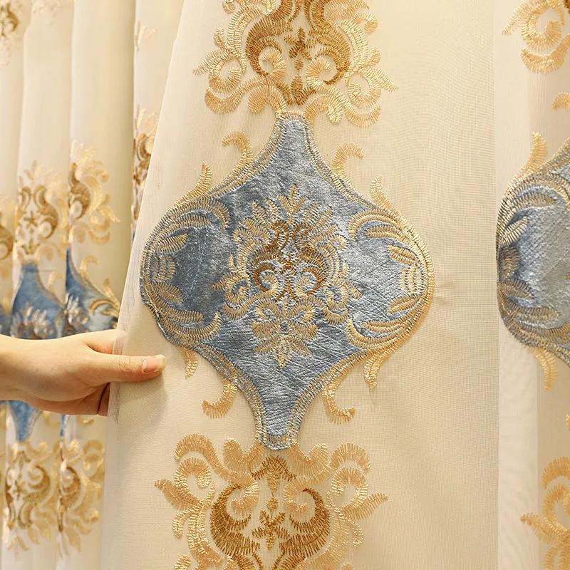 2PCS Cortinas bordadas de camada dupla de alta qualidade para quarto, cortinas blackout do chão ao teto, cortinas elegantes perfuradas para sala de estar