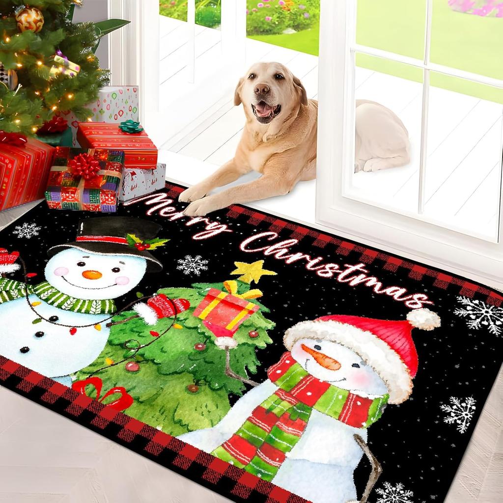 Christmas Door Mat Anti-Slip Welcome Floor Mat Washable Kitchen Indoor Outdoor Carpet Winter Christmas Decoration