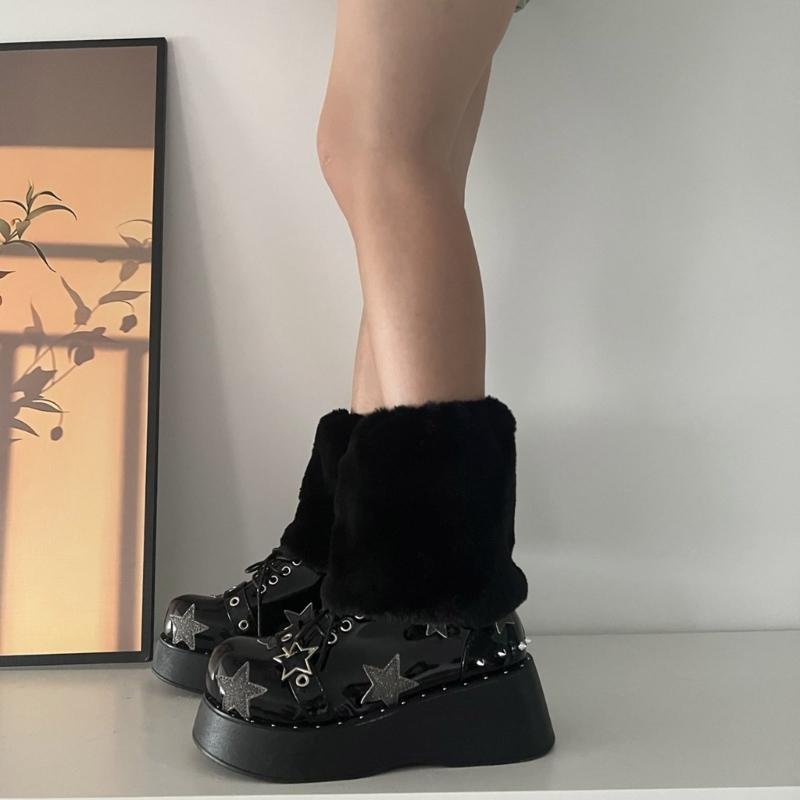 Women Furs Leg Warmer Winter Furry Long Boot Cuffs Fuzzy Shoe Cover Party Costume for Holiday Festival Performances Play