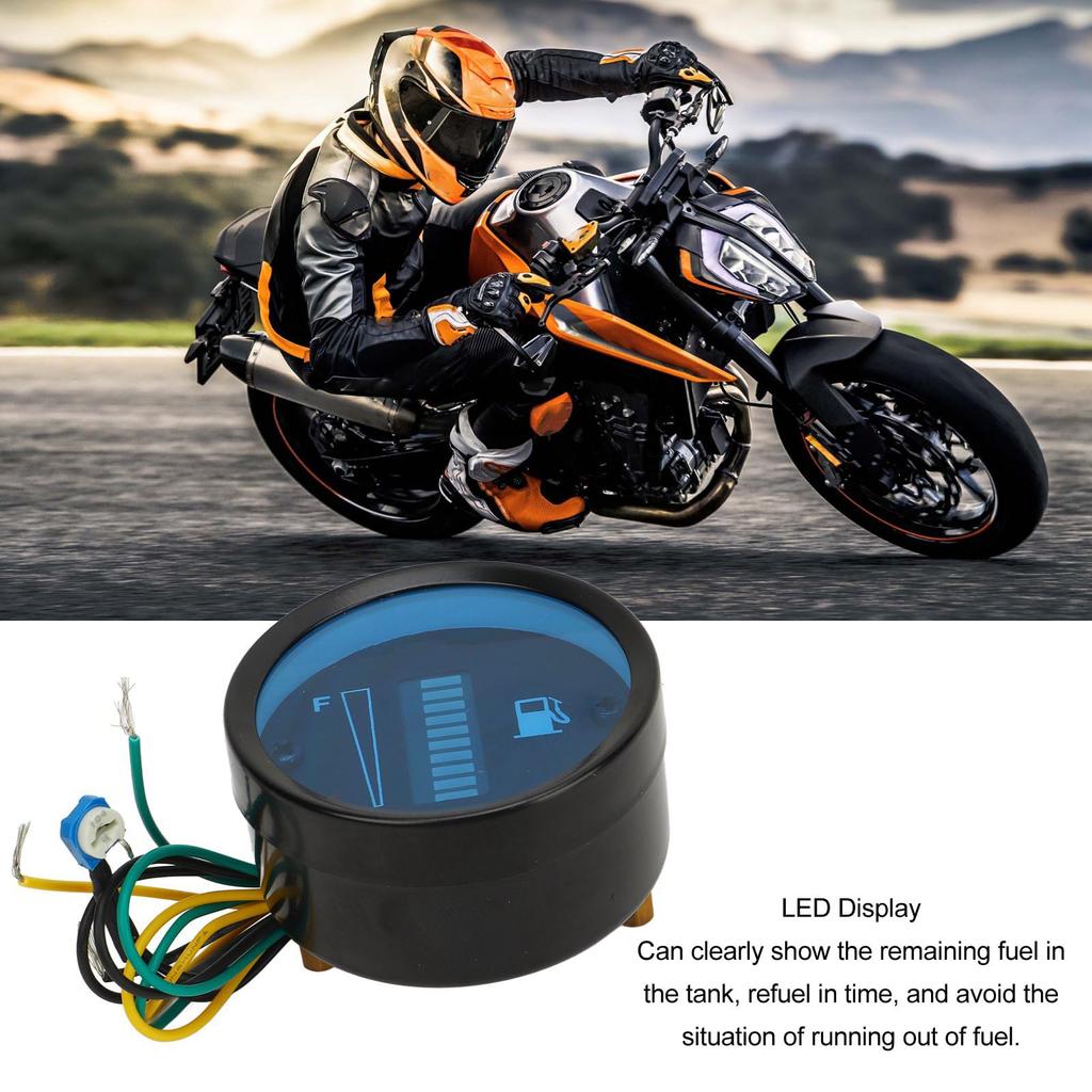 Motocyklowy wskaźnik poziomu paliwa Niezawodna precyzja Średnica obudowy 52 mm Zbiornik paliwa Miernik poziomu paliwa (Niebieskie światło)