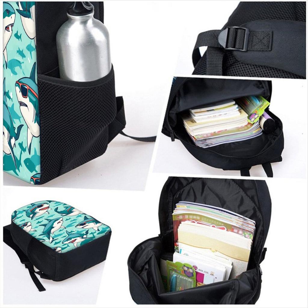 Shark Marine Print Three Piece Set Backpacks for Boy/Girls Best Gift 2D Cartoon Fashionable School Bag for Children