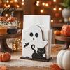 Halloween Party Table Decor Ghost Wooden Napkin Holder, Cute Paper Towel Decorative Stand Stand, Freestanding Tissue Dispenser Organizer for
