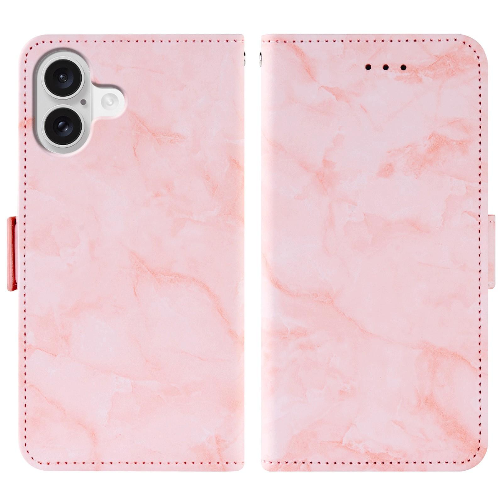 

For iPhone 17 Leather Case Marble Pattern Phone Wallet Stand Cover with Wrist Strap