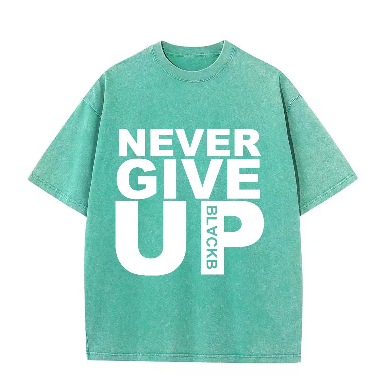 

Женская футболка в стиле ретро с эффектом потертости Never Give Up из флиса Harajuku большого размера, футболка для милой пары на День святого Валентина 3XL